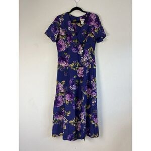 Coldwater Creek Vintage 90s Purple Floral Wrap Maxi Dress Size 12 Cottagecore